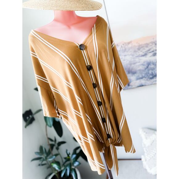 Golden Meadow Stroll Sun-Kissed Knotted Oversized button-front slouchy top - Picture 1 of 4